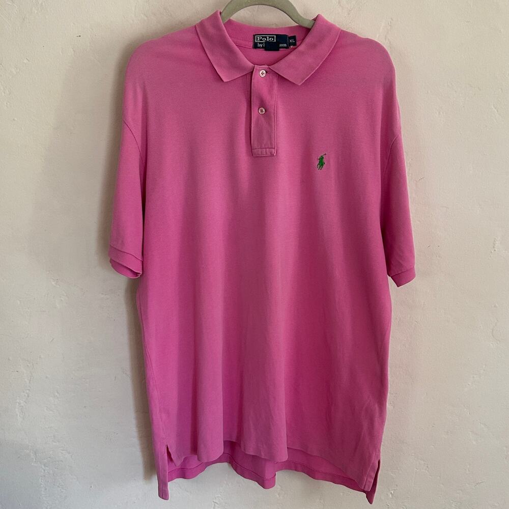 Vintage Polo Ralph Lauren Pink Pique Polo Shirt Green Pony XL 90s